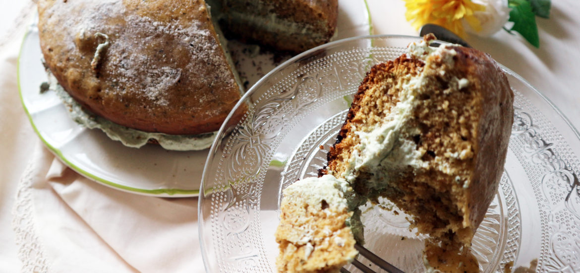 torta vegan al tè matcha e vaniglia